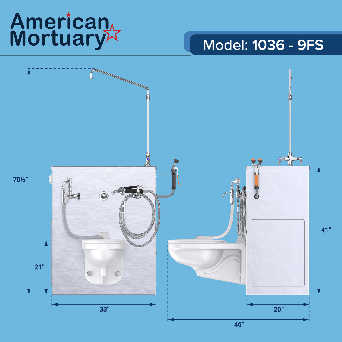 Flushing Embalming Station – Model 1036-9FS — Embalming Station by American Mortuary Equipment, image 7 product view 7