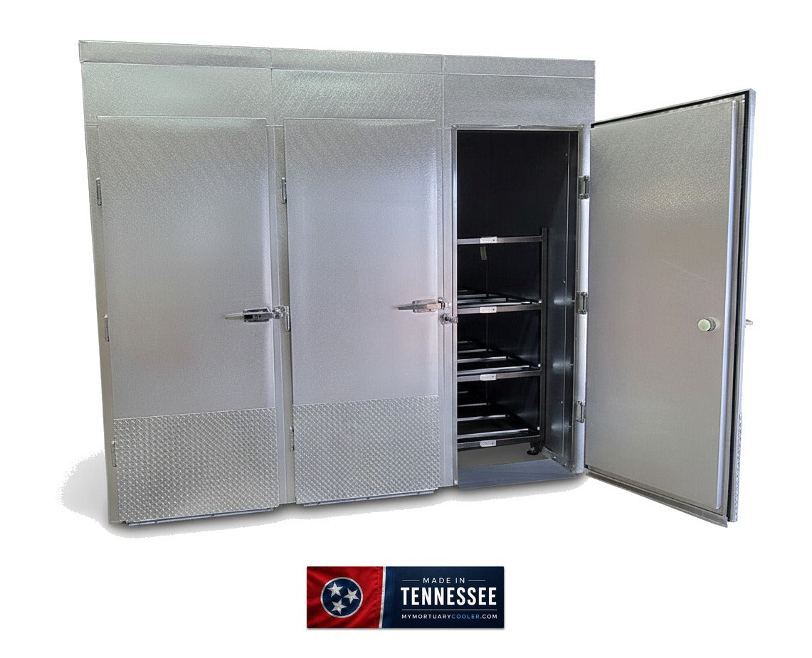 12 Body Triple-Door Mortuary Cooler — Upright Mortuary Cooler by American Mortuary Coolers, image 4 product view 4
