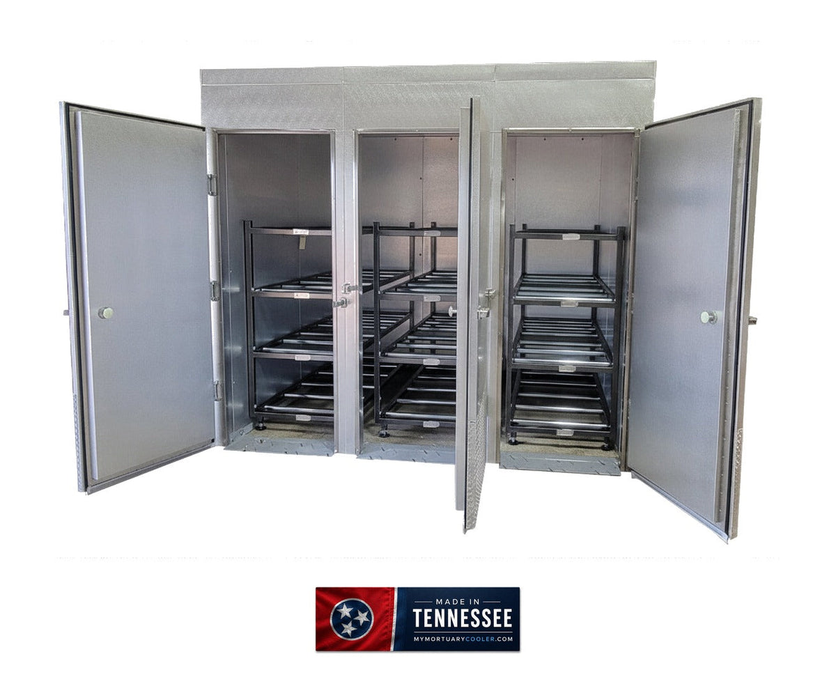 12 Body Triple-Door Mortuary Cooler — Upright Mortuary Cooler by American Mortuary Coolers, image 3 product view 3