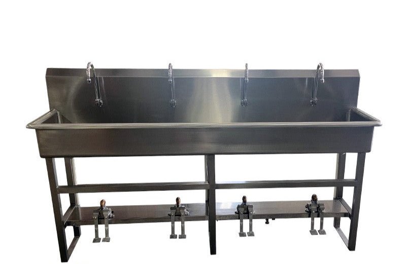 4-Station Foot Pedal Scrub Sink – Model 1035-06-4 — Mortuary & Lab Sink Stations by American Mortuary Equipment, image 2 product view 2