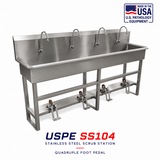 4-Station Foot Pedal Scrub Sink – Model 1035-06-4 — Mortuary & Lab Sink Stations by American Mortuary Equipment, image 1 thumbnail 1