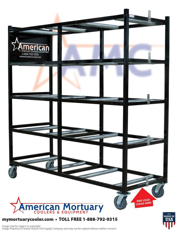 5-Tier End-Loading Mortuary Roller Rack — Mortuary Rack by American Mortuary Equipment, image 1