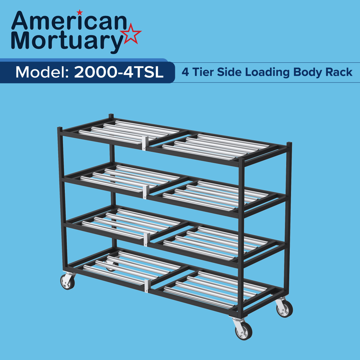 4 Tier Side-Loading Mortuary Rack — Mortuary Rack by American Mortuary Equipment, image 3 product view 3