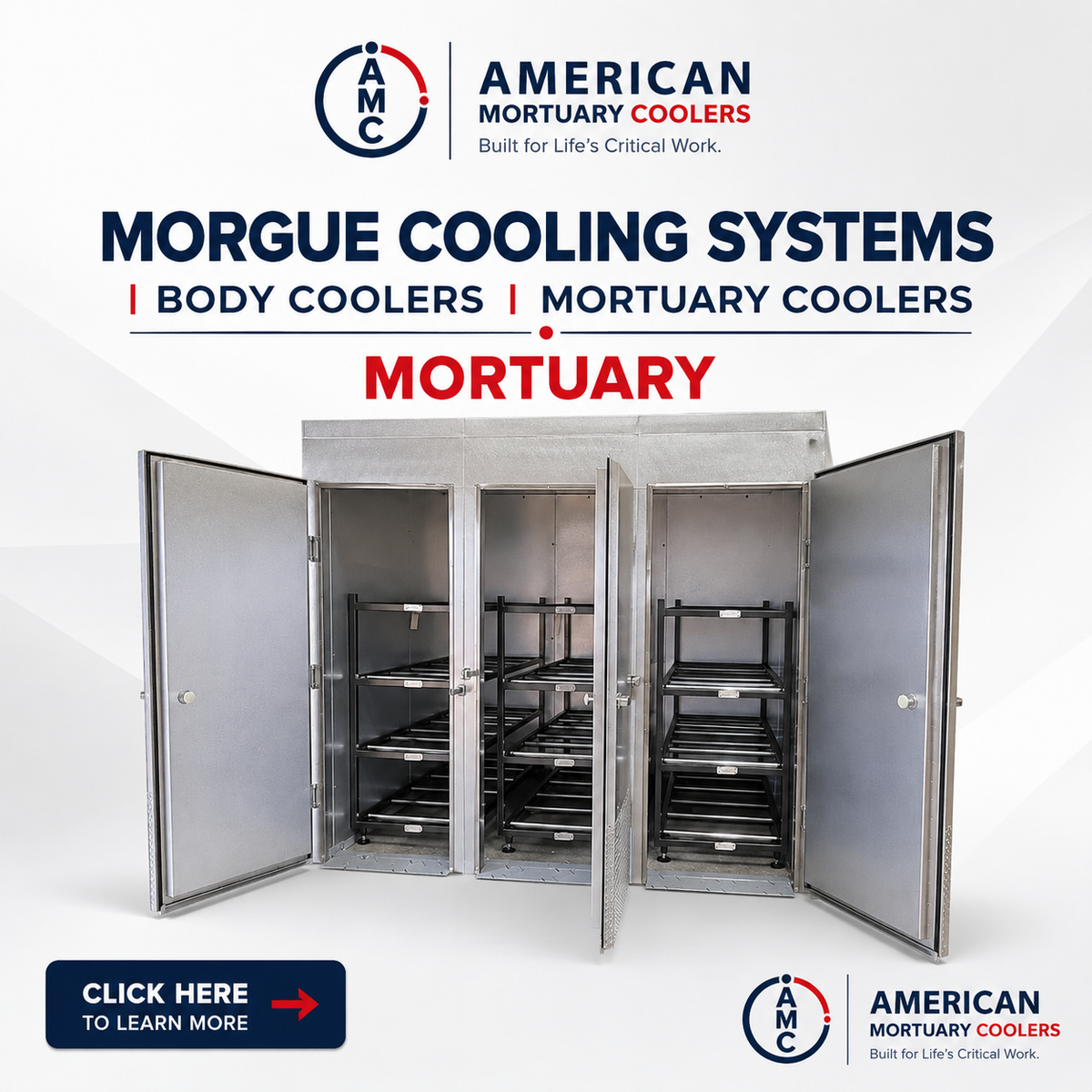 12 Body Triple-Door Mortuary Cooler — Upright Mortuary Cooler by American Mortuary Coolers, image 2 product view 2