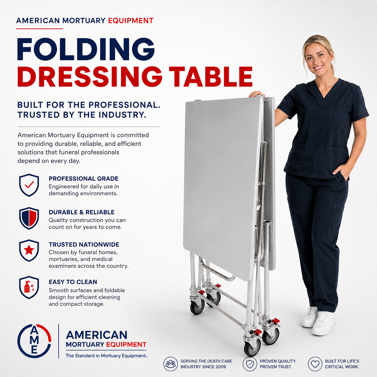10-Pack Folding Mortuary Dressing Tables — Folding Dressing Table by American Mortuary Equipment, image 3 product view 3