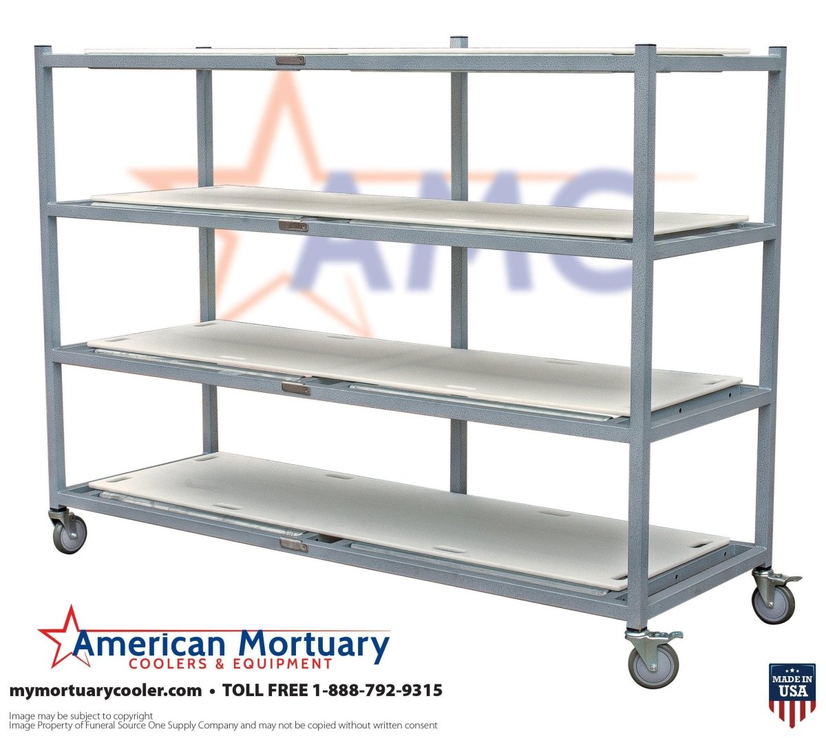 4 Tier Side-Loading Mortuary Rack — Mortuary Rack by American Mortuary Equipment, image 6 product view 6