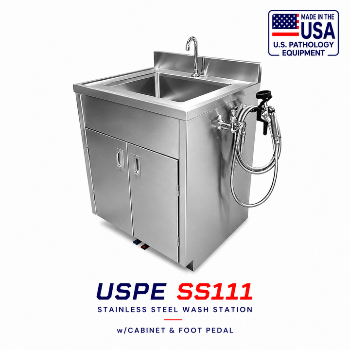 Morgue Foot Pedal Sink Station – Model 1036-00FPS — Embalming Station by American Mortuary Equipment, image 1