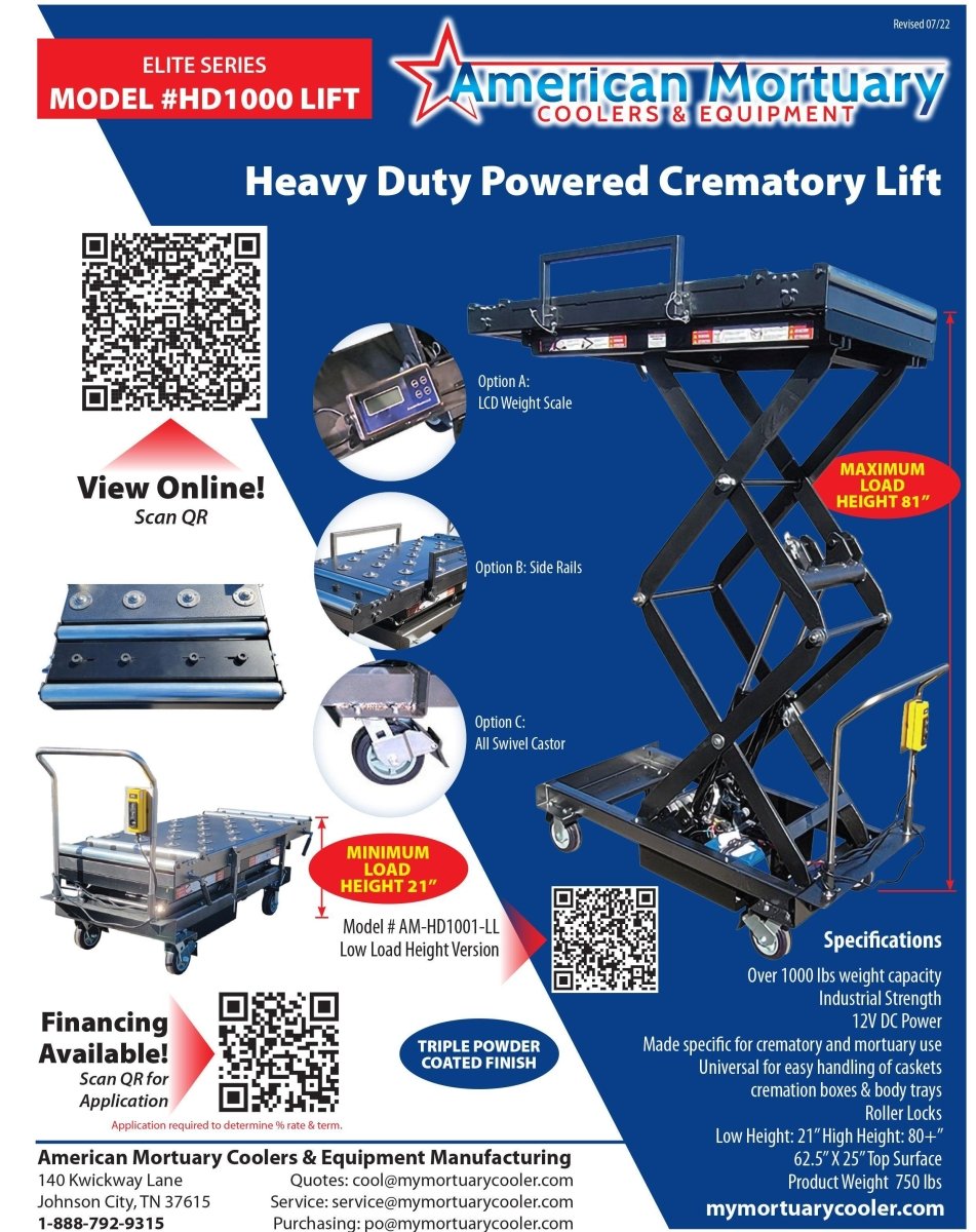 HD 1000 MAX Mortuary Lift G1 with Multi-Directional Top — Mortuary Lift by American Mortuary Equipment, image 10 product view 10