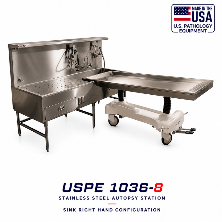 AME 1036-8R Right-Hand Embalming Sink Station — Embalming Station by American Mortuary Equipment, image 1