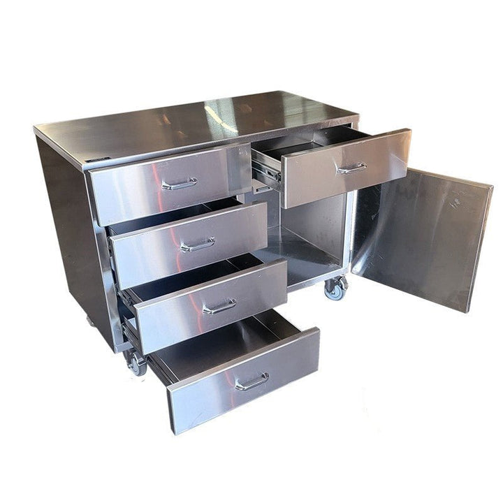 Rolling Cabinet with Drawers and Door – Model 1034-5WC — Stainless Cabinet by American Mortuary Equipment, image 1