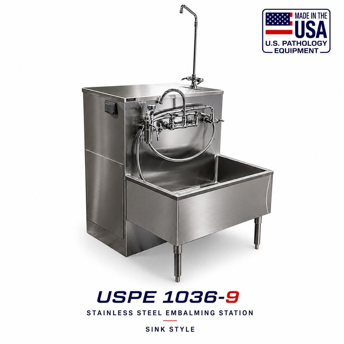 Stainless Embalming Sink Station – Model 1036-ES — Embalming Station by American Mortuary Equipment, image 1 product view 1